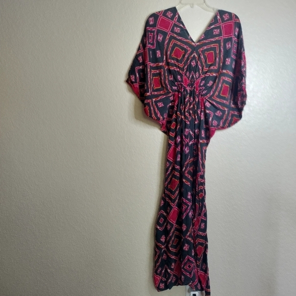 ANTHROPOLOGIE RUJUTA SHETH Marie Cinched Caftan in Black Red Diamond Print Sz OS - Picture 8 of 9